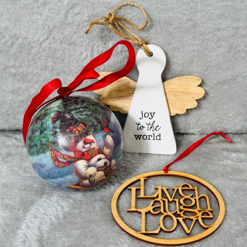 Christmas Ornaments Cottagecore Boho Angel "Joy to the World" Paper Mache Lot 3